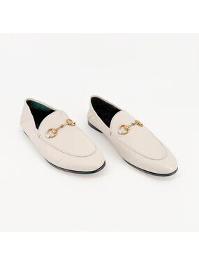 Gucci Brixton Horsebit Loafers EU 36.5 US 6.5 White Leather Flat Buckle Shoe